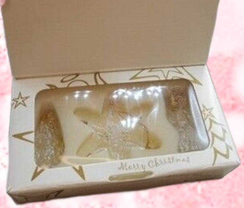 Vintage Avon Christmas 1998 Spun Glass Ornaments Traditional Trio w/Gift Box